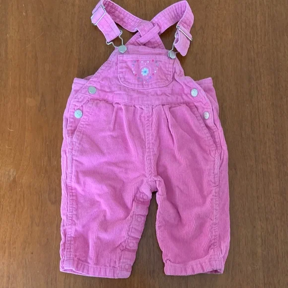 🫐3/$30 Vintage Charming Pink Corduroy Kids Overalls size 6m - Picture 1 of 8